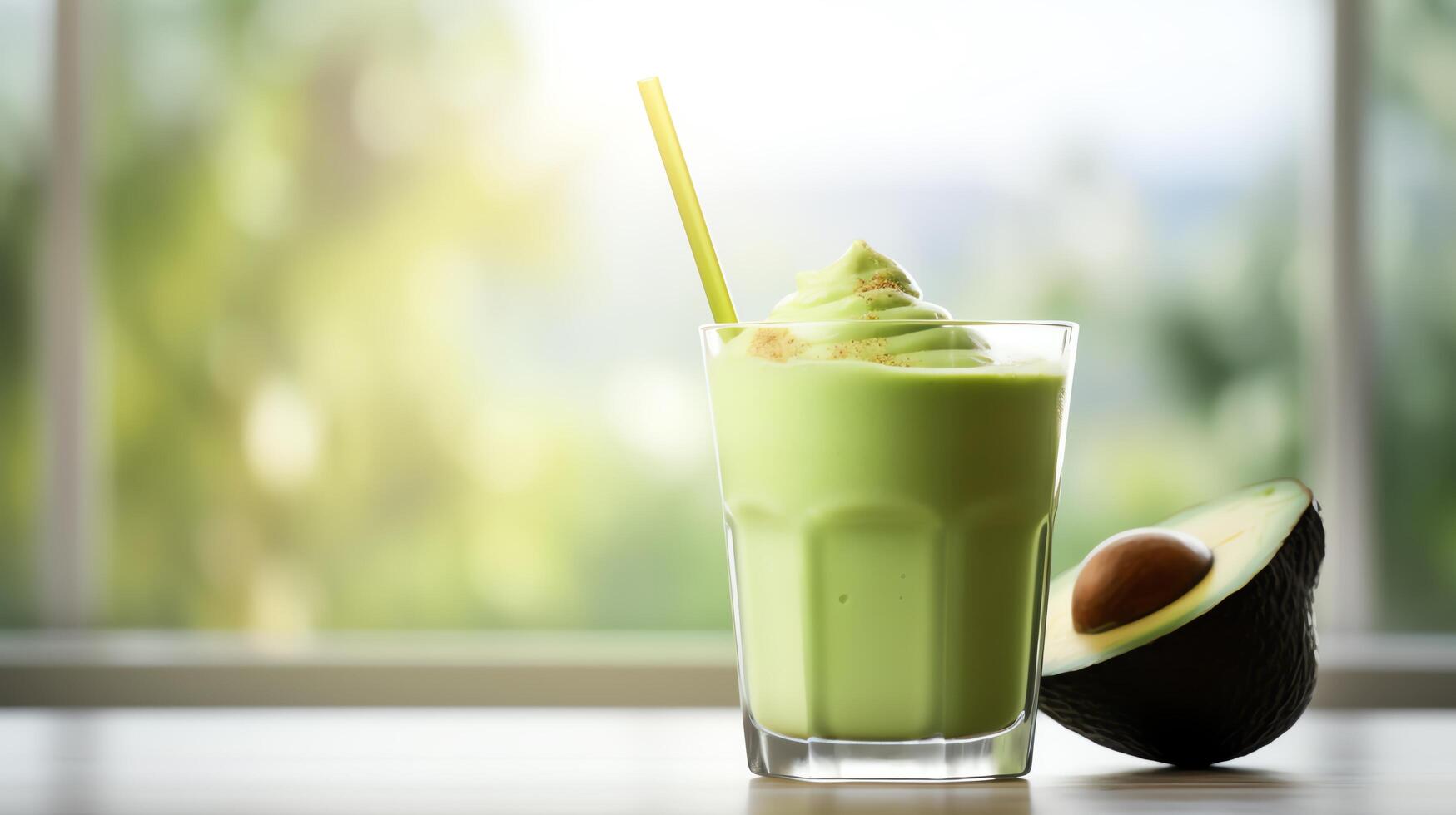 A refreshing avocado smoothie, made with fresh avocados, yogurt, and milk. It is a healthy and delicious way to start your day. photo