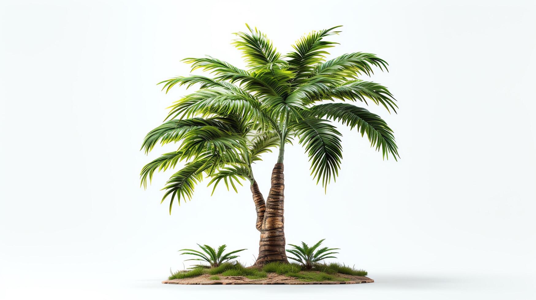 Creative depiction of a tropical palm tree model, complete with detailed fronds and a textured trunk, showcased on a white background for a fresh, summery vibe. photo