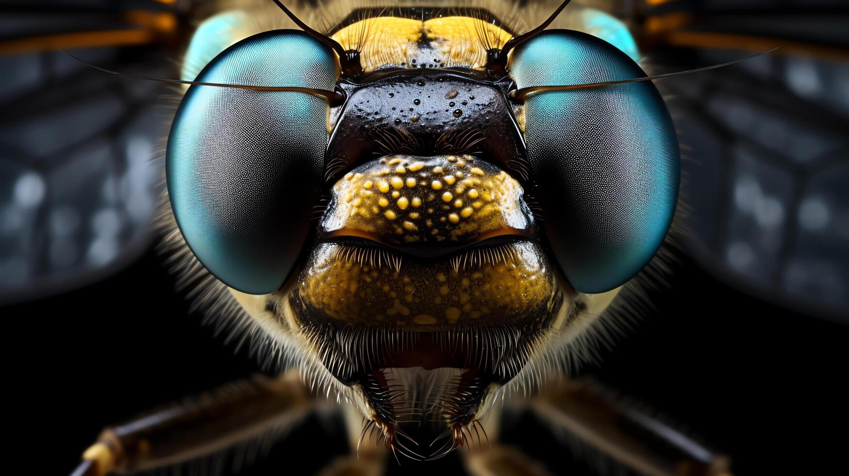 Take an extreme close up photograph of the compound eyes of a dragonfly, showing the individual lenses. photo
