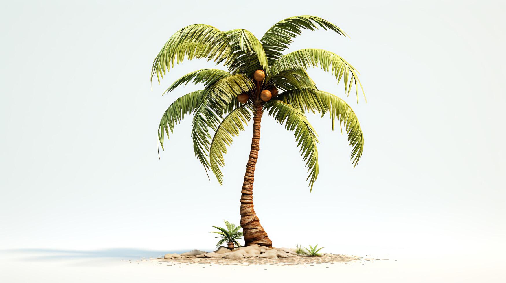 Creative depiction of a tropical palm tree model, complete with detailed fronds and a textured trunk, showcased on a white background for a fresh, summery vibe. photo