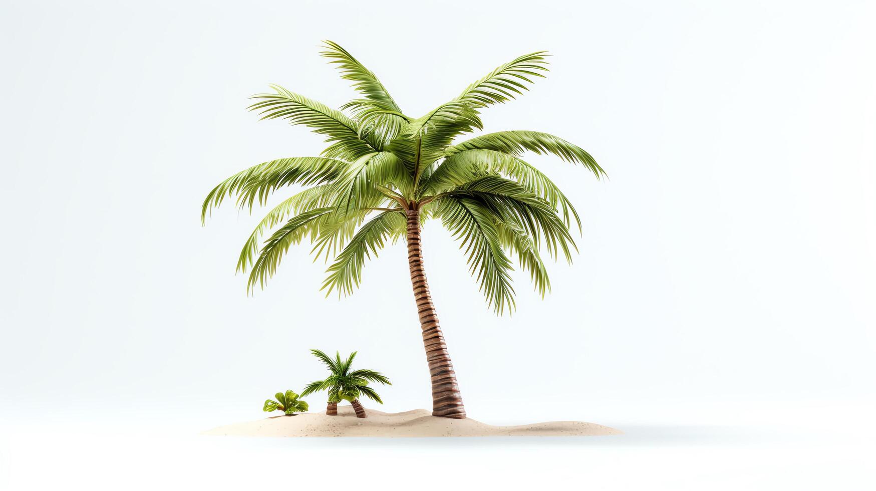 Creative depiction of a tropical palm tree model, complete with detailed fronds and a textured trunk, showcased on a white background for a fresh, summery vibe. photo