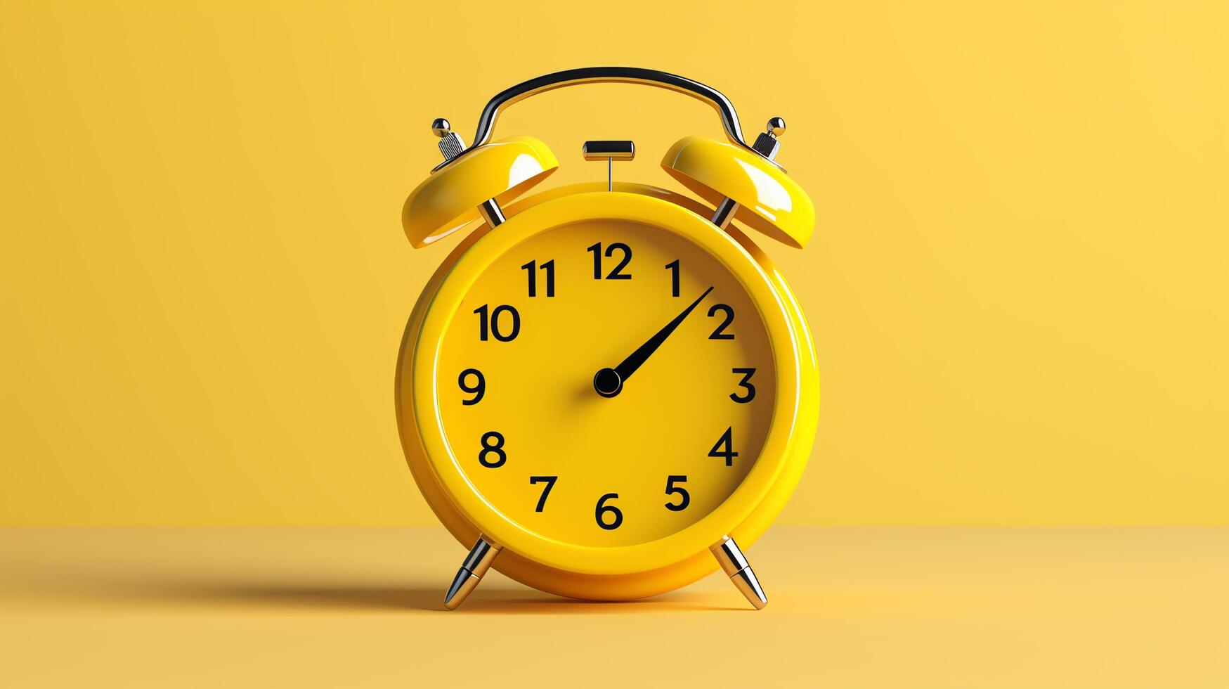 A yellow alarm clock is sitting on a white table. photo