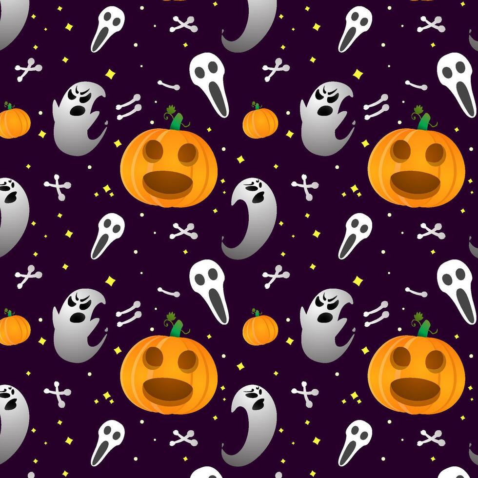 Halloween Pattern With Pumpkin Ghost Skull vector