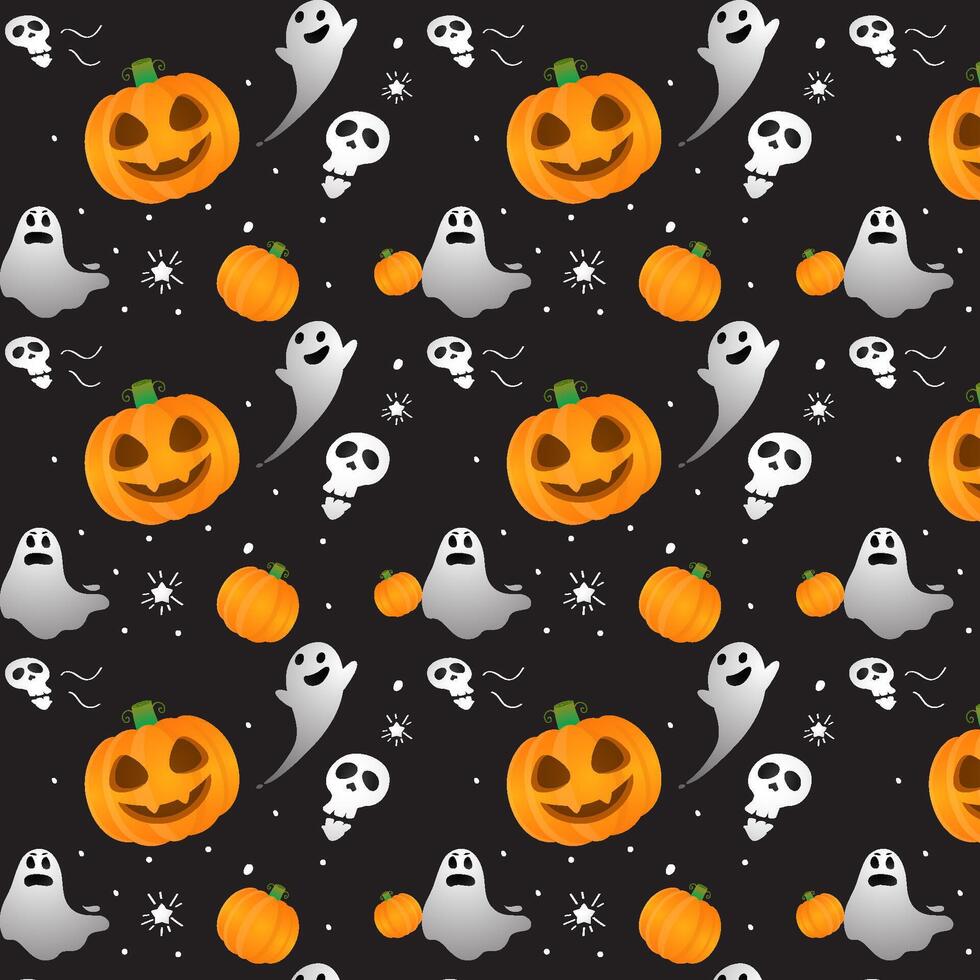Halloween Pattern With Pumpkin Ghost Skull vector