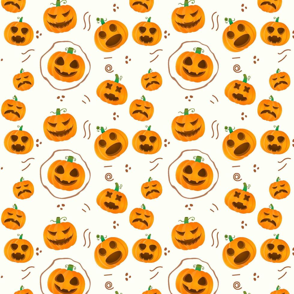 Halloween Pattern with Pumpkins, Skull Spooky Cartoon Style Premium vector