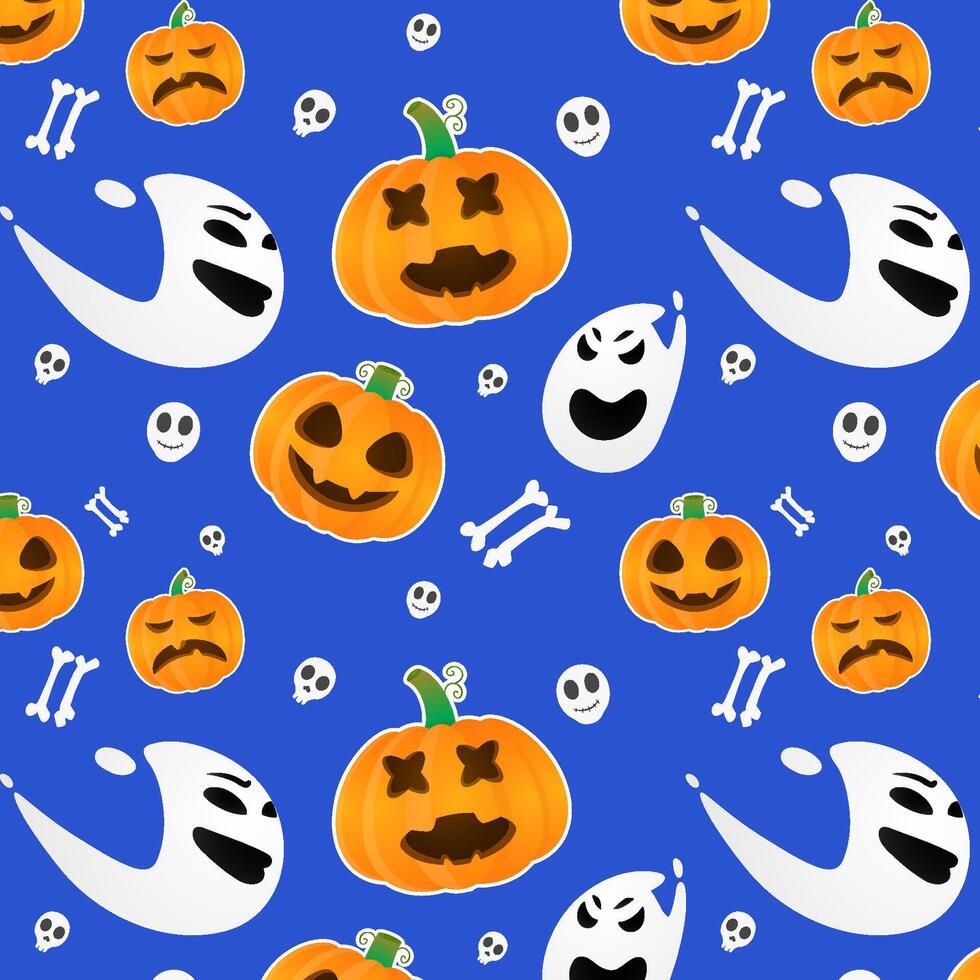 Halloween Pattern With Pumpkin Ghost Skull vector