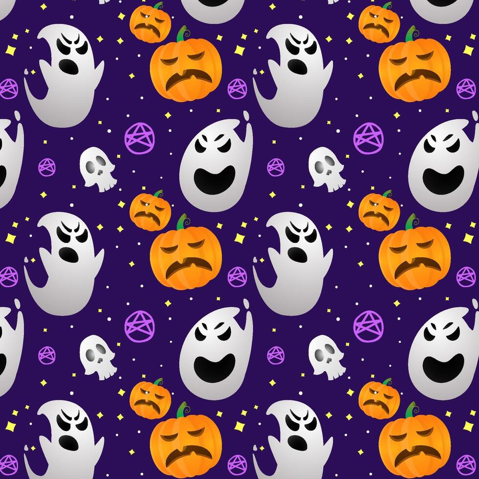 Halloween Pattern With Pumpkin Ghost Skull vector