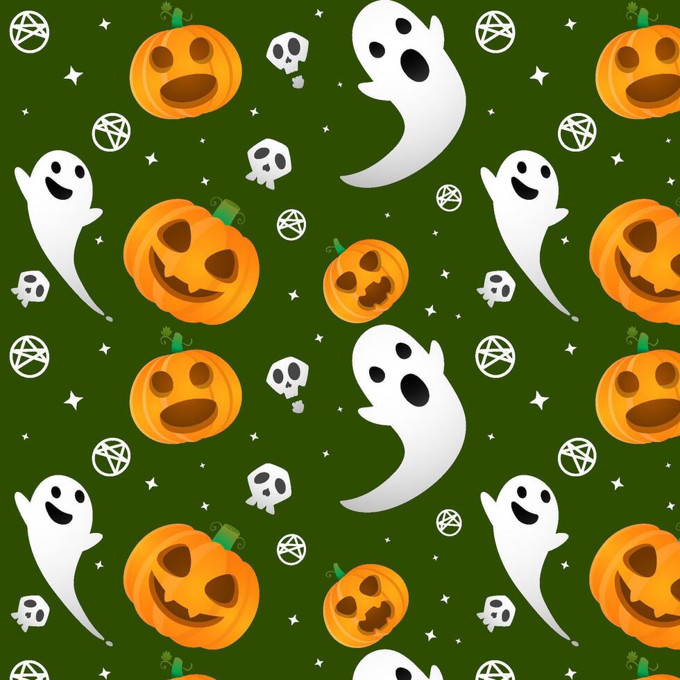 Halloween Pattern With Pumpkin Ghost Skull vector