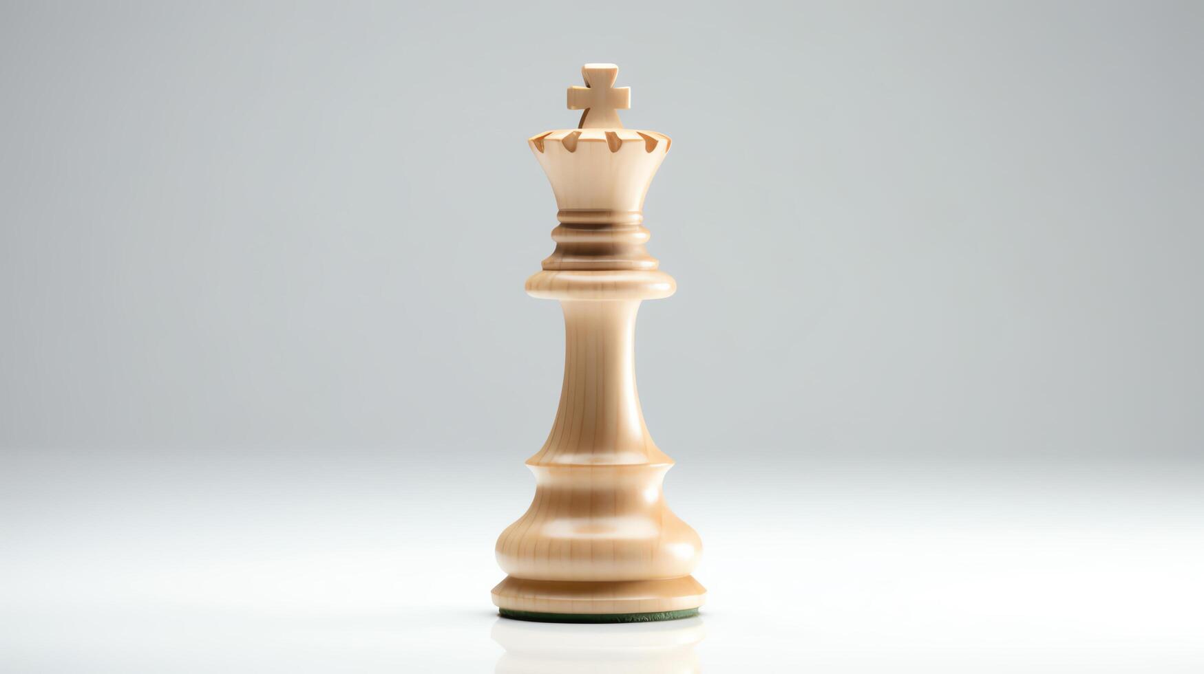 Single chess piece, the Queen, carved from wood, isolated on a reflective white surface, symbolizing strategy. photo