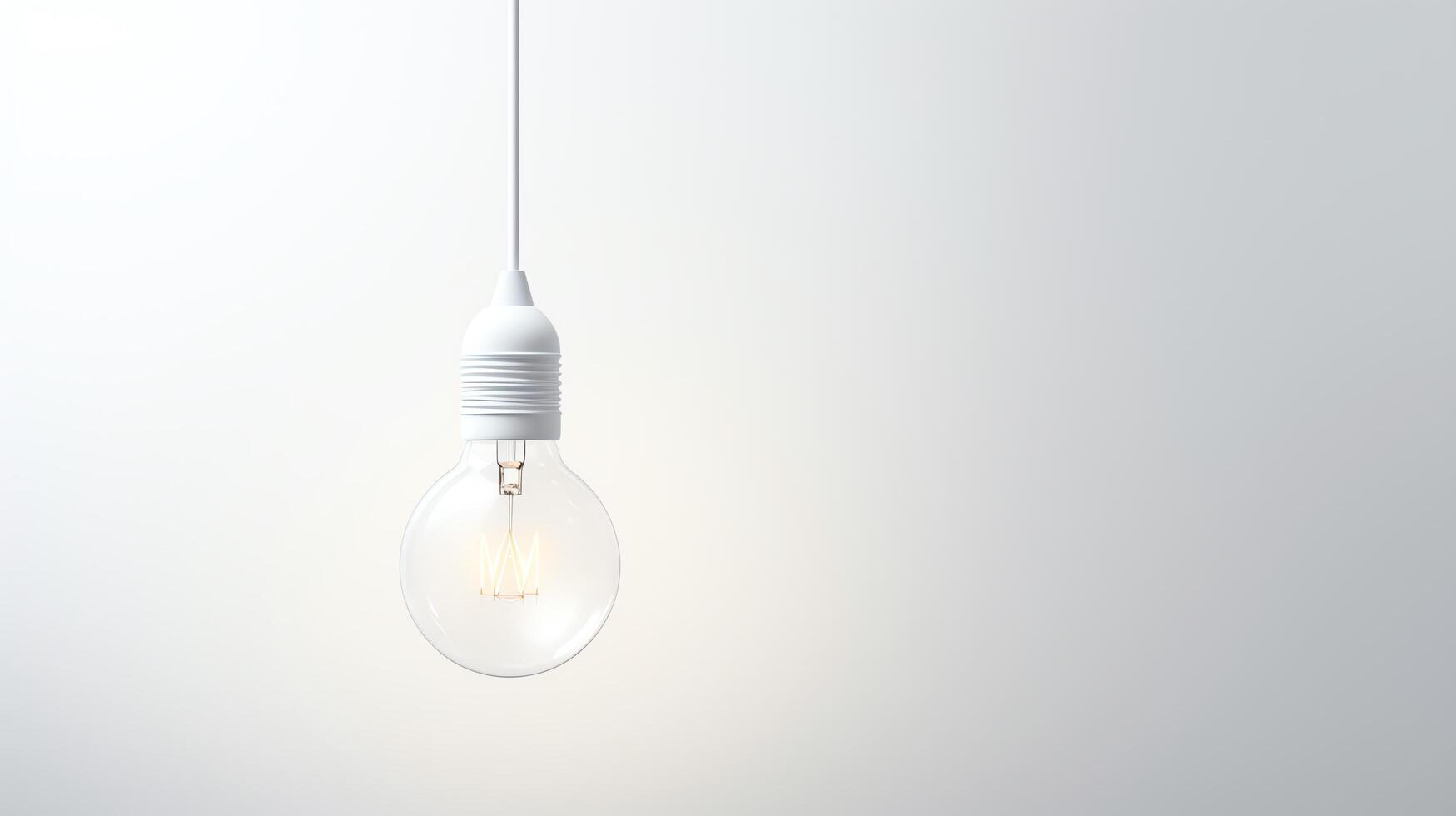 3D rendering of a single hanging light bulb against a white background. photo