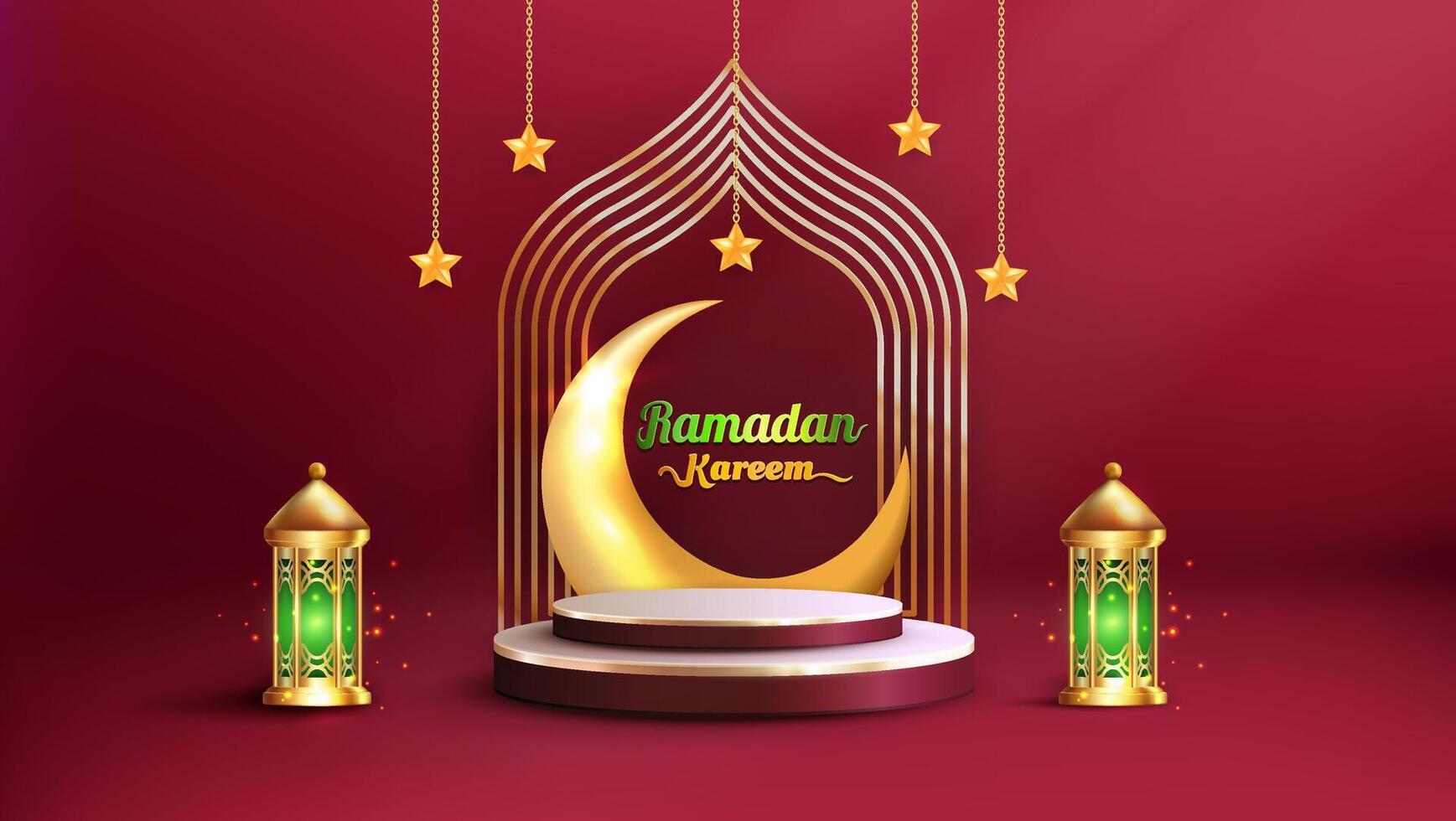 Realistic Bakground Ramadan Kareem with podium, suitable for banner, greeting card or your business with Ramadan theme vector