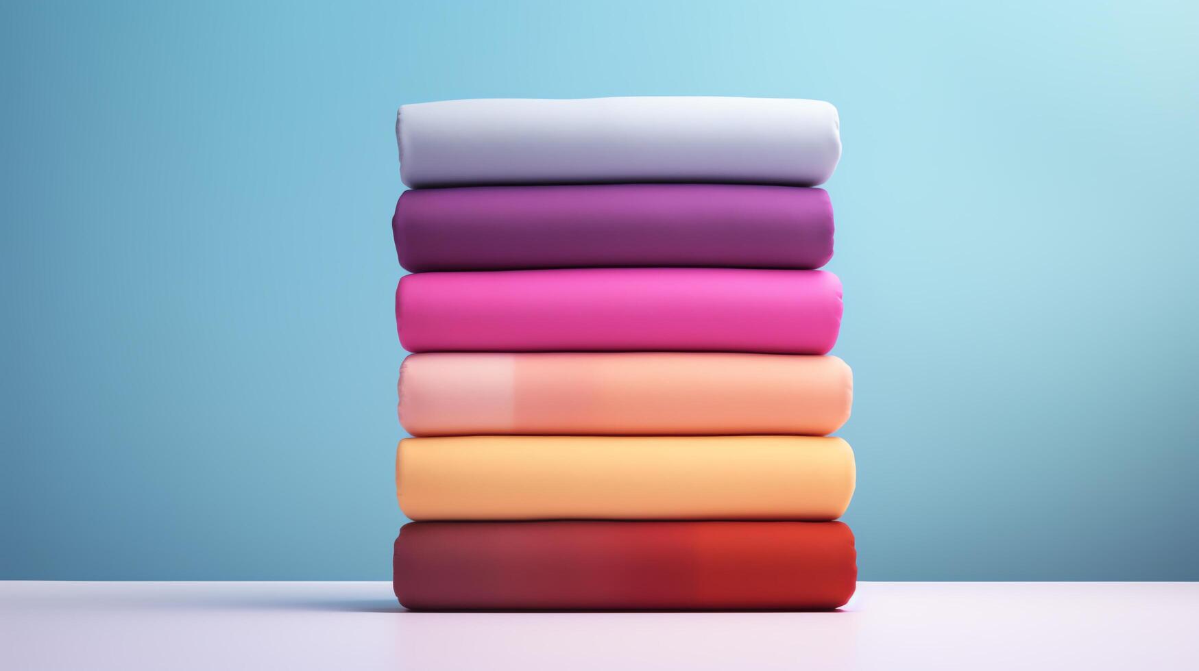 A high-resolution image featuring a stack of multicolored cotton rolls, with a clean background for text, perfect for advertising fabric stores or sewing tutorials. photo