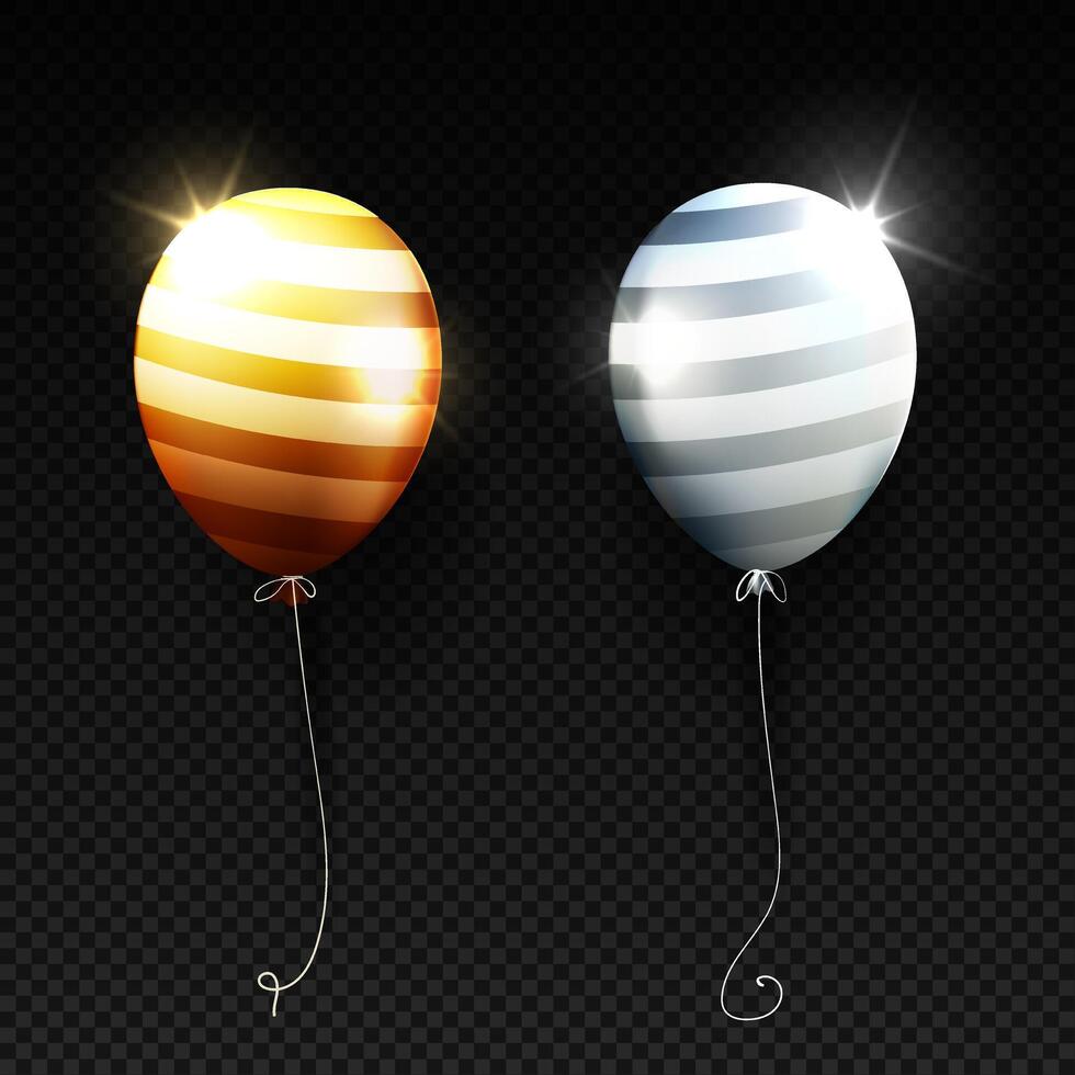 Golden balloon set on transparent background 3d realistic gold festive helium balloons template premium vector