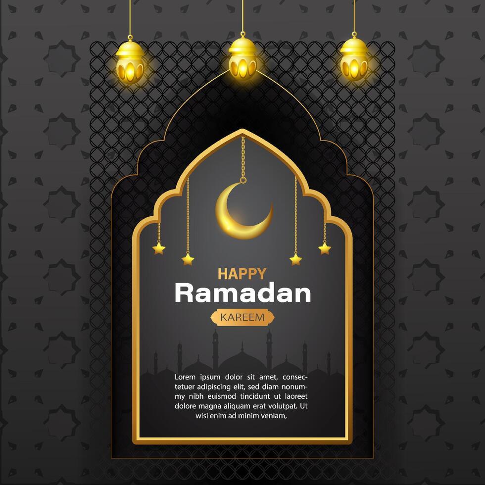 Realistic muharram banner with gold lantern template premium vector