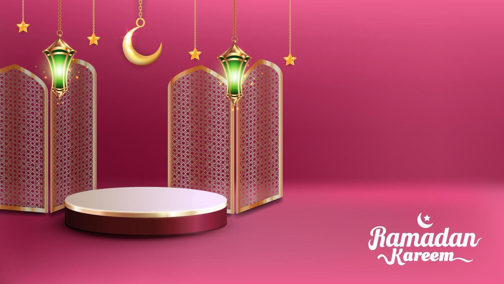 Realistic Bakground Ramadan Kareem with podium, suitable for banner, greeting card or your business with Ramadan theme vector