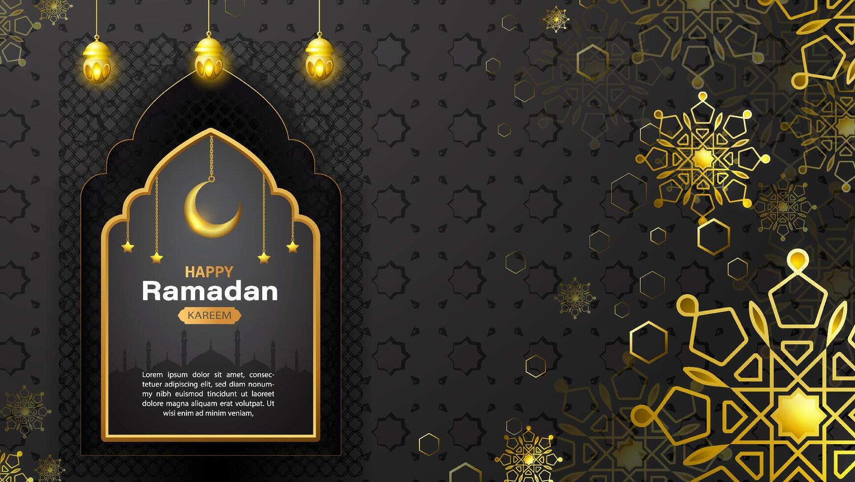Realistic muharram banner with gold lantern template premium vector