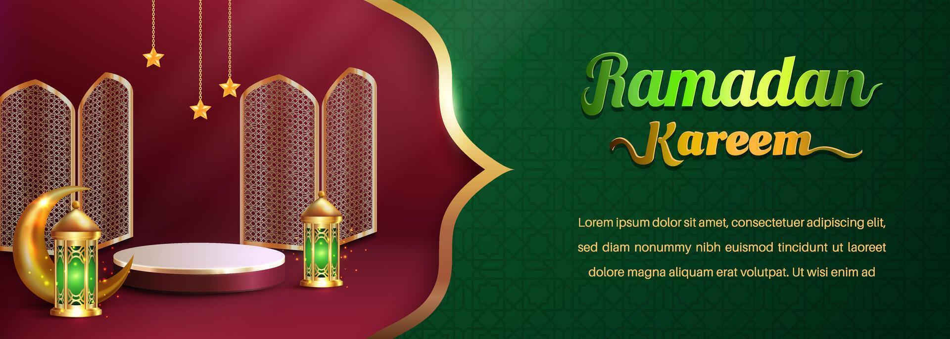 Realistic Bakground Ramadan Kareem with podium, suitable for banner, greeting card or your business with Ramadan theme vector