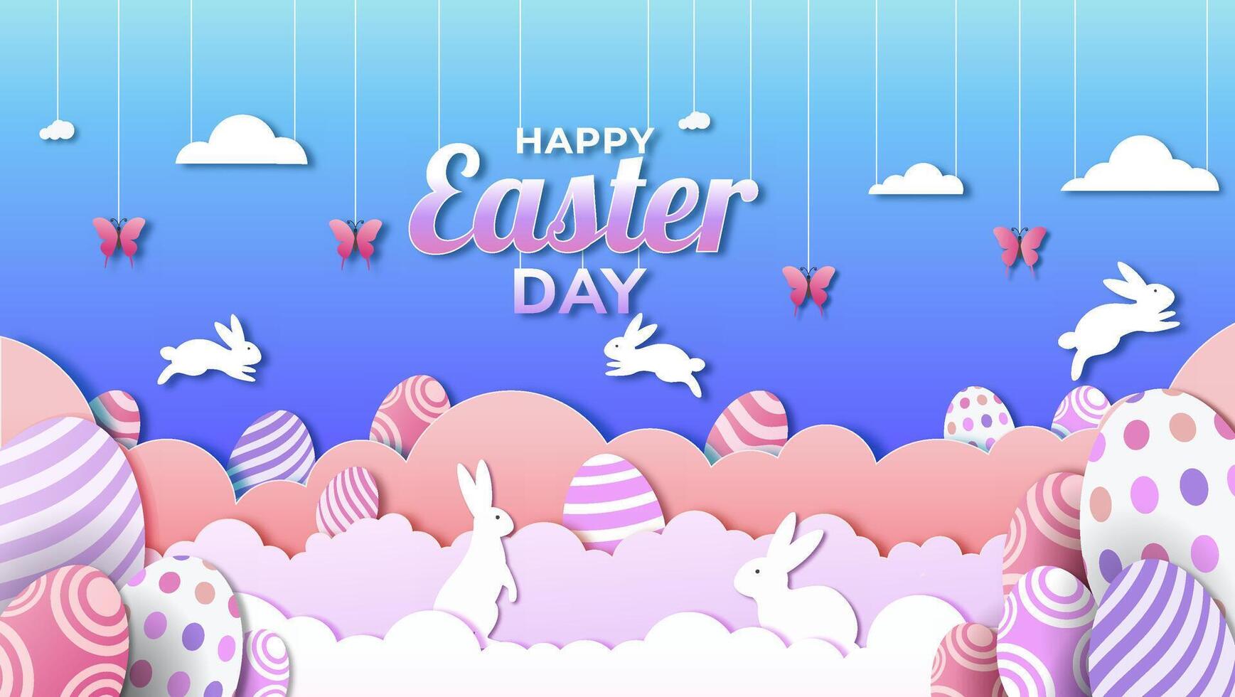 Happy easter day paper cut illustration with cute color suitable for greeting card vector