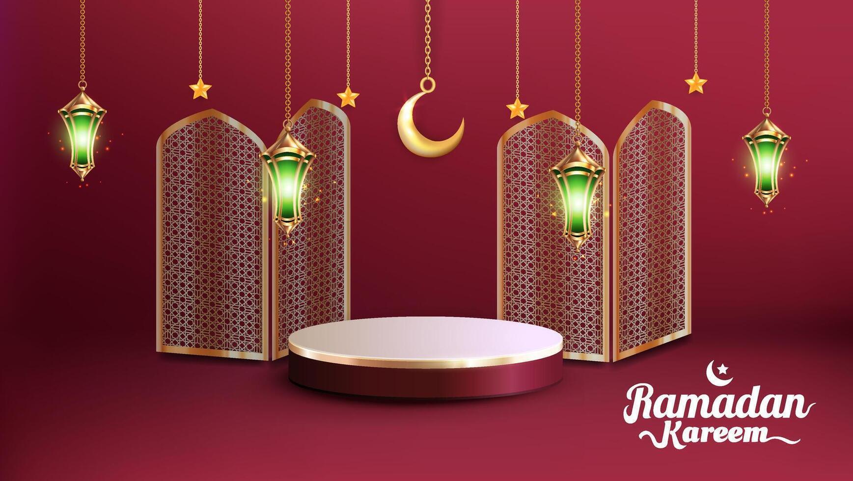 Realistic Bakground Ramadan Kareem with podium, suitable for banner, greeting card or your business with Ramadan theme vector