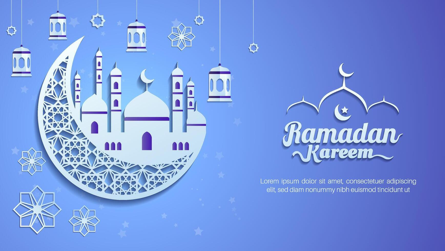 Ramadan Kareem illustration with paper cut style background. suitable for banner, greeting card. illustration vector