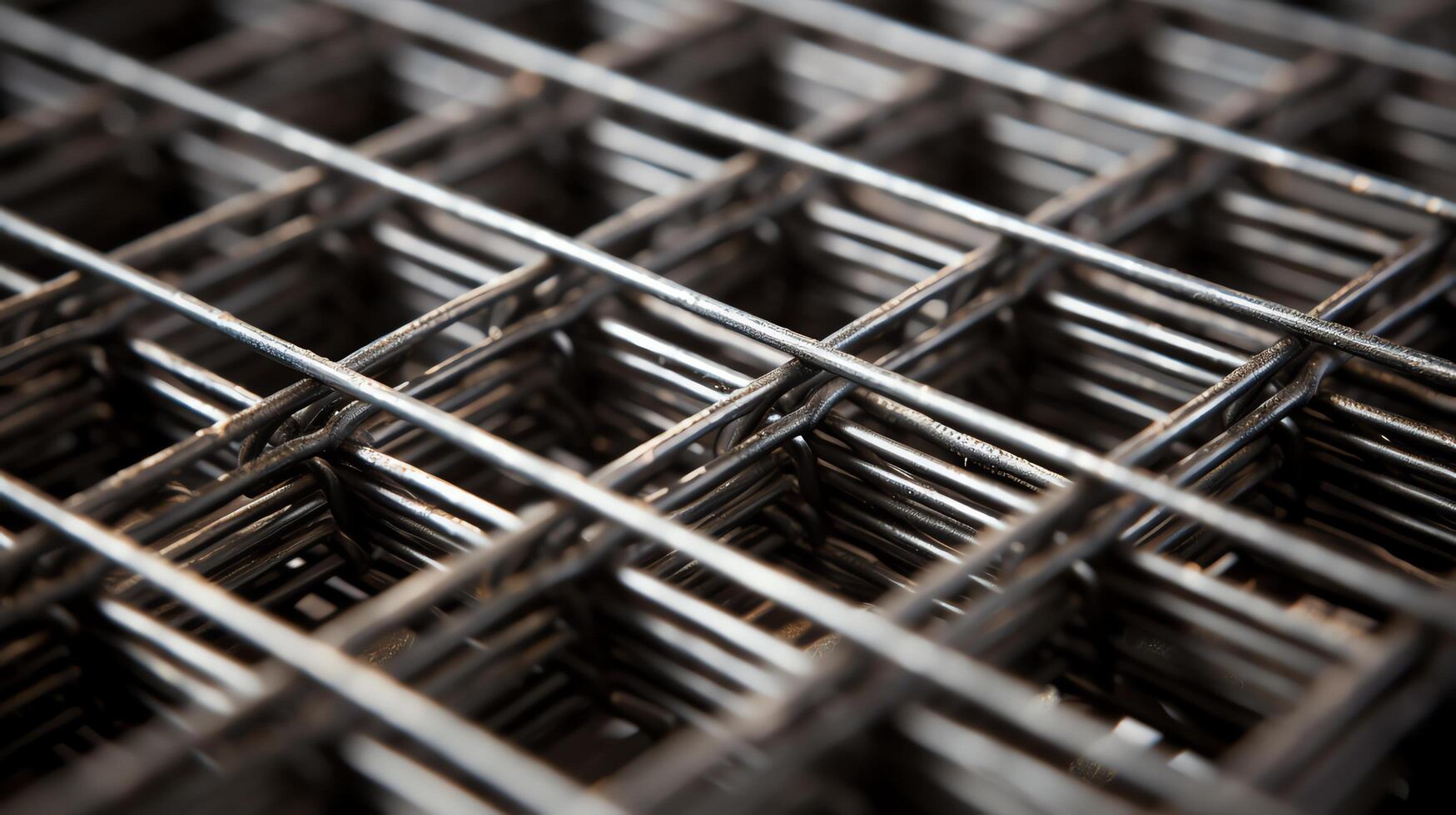 Macro photography of a stack of metal fencing. The focus is on the foreground, with the background blurred. photo