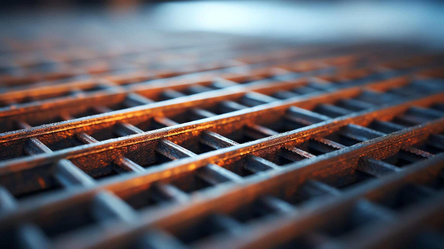 A close up of a rusty metal grate with a shallow depth of field. photo
