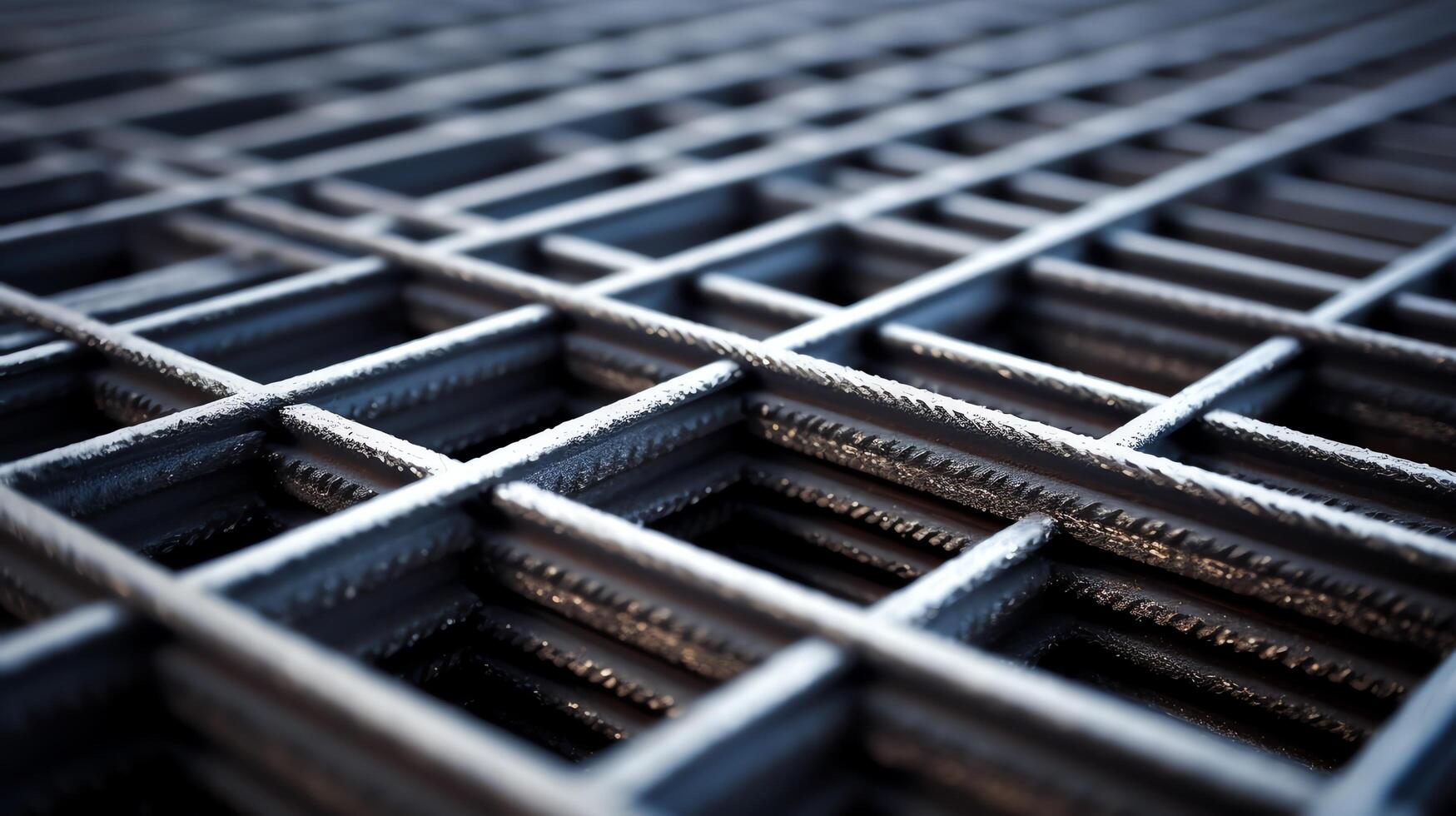 Macro photography of a stack of metal reinforcement bars used in concrete construction. photo