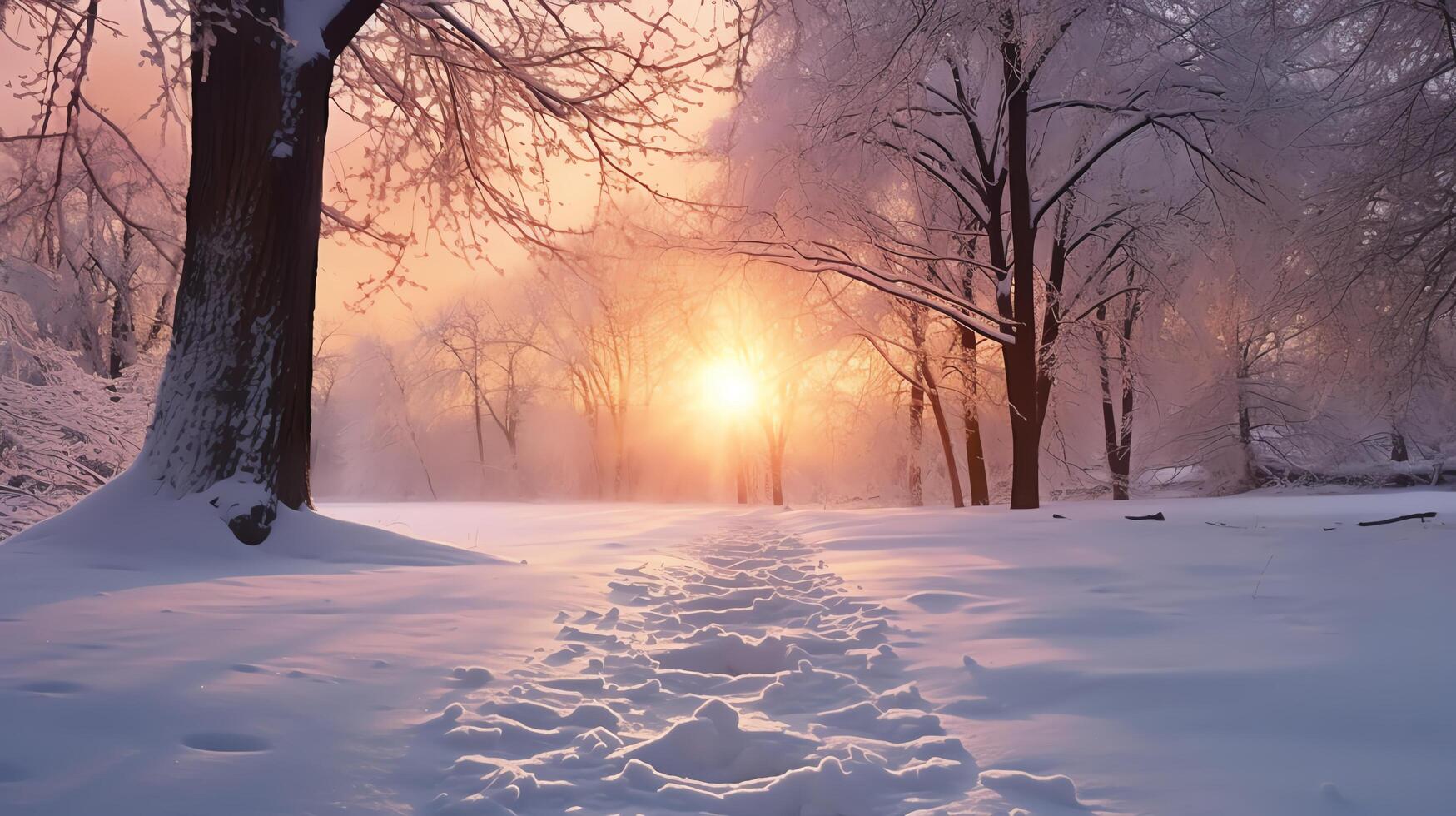 A lone traveler trudges through the snow-covered forest photo