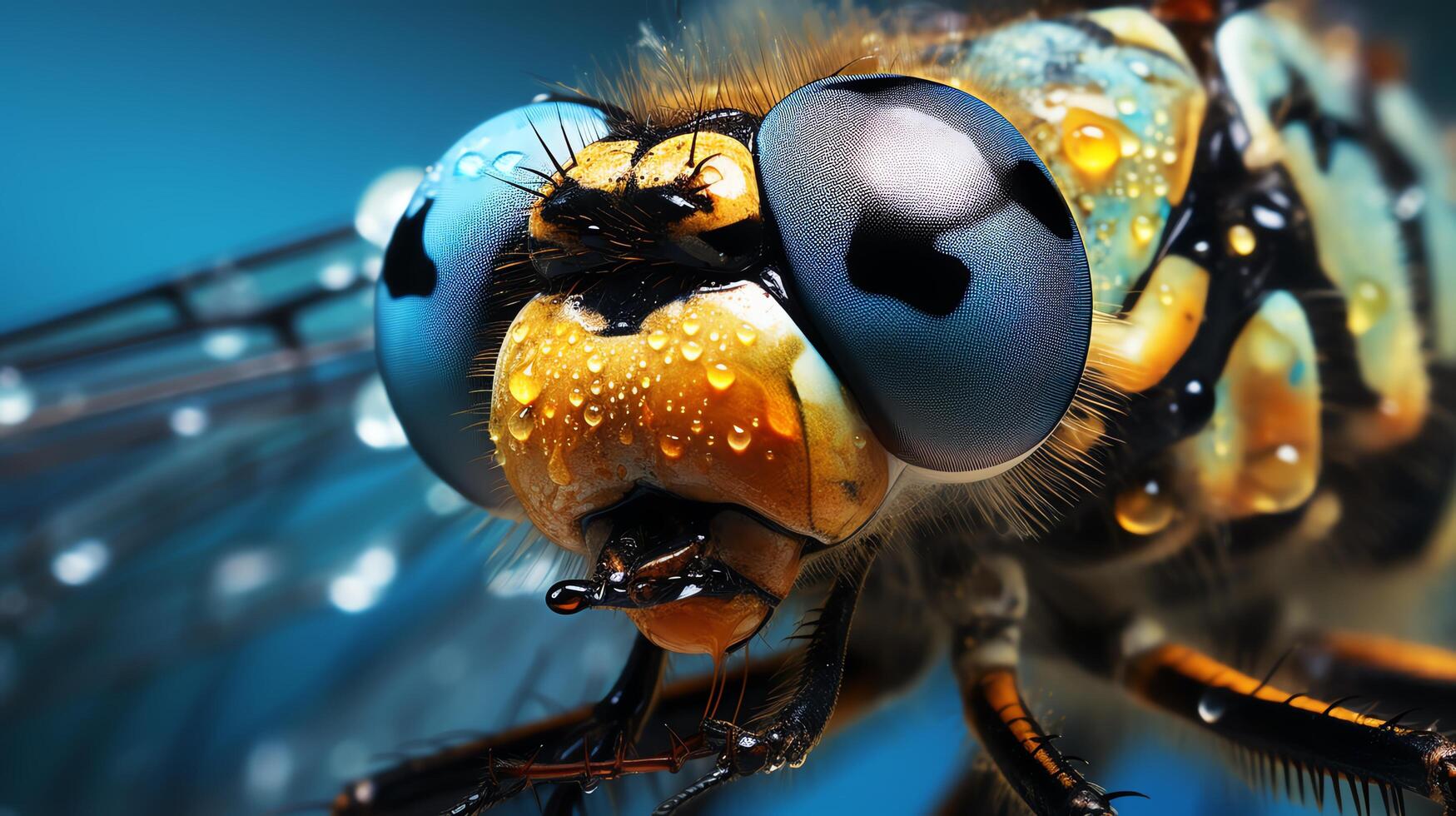 Take an extreme close up photograph of a dragonfly's head and thorax photo