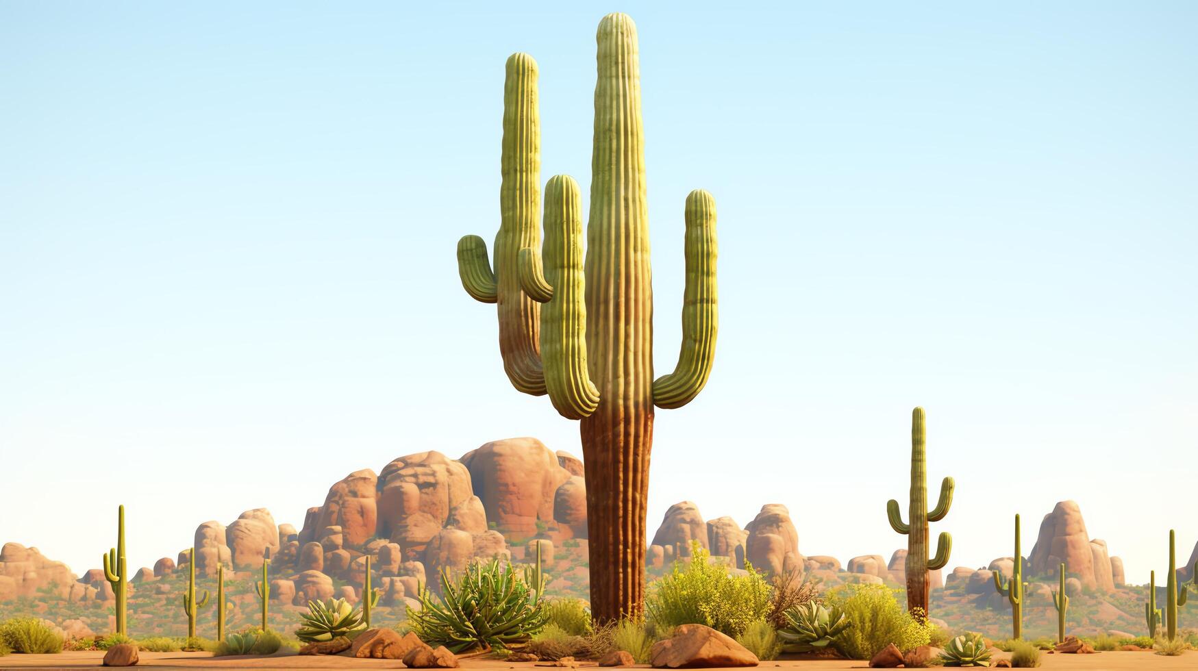 Detailed 3D render of a Saguaro cactus, towering and stately, with realistic textures and spines, perfectly isolated on a white background for desert-themed designs. photo