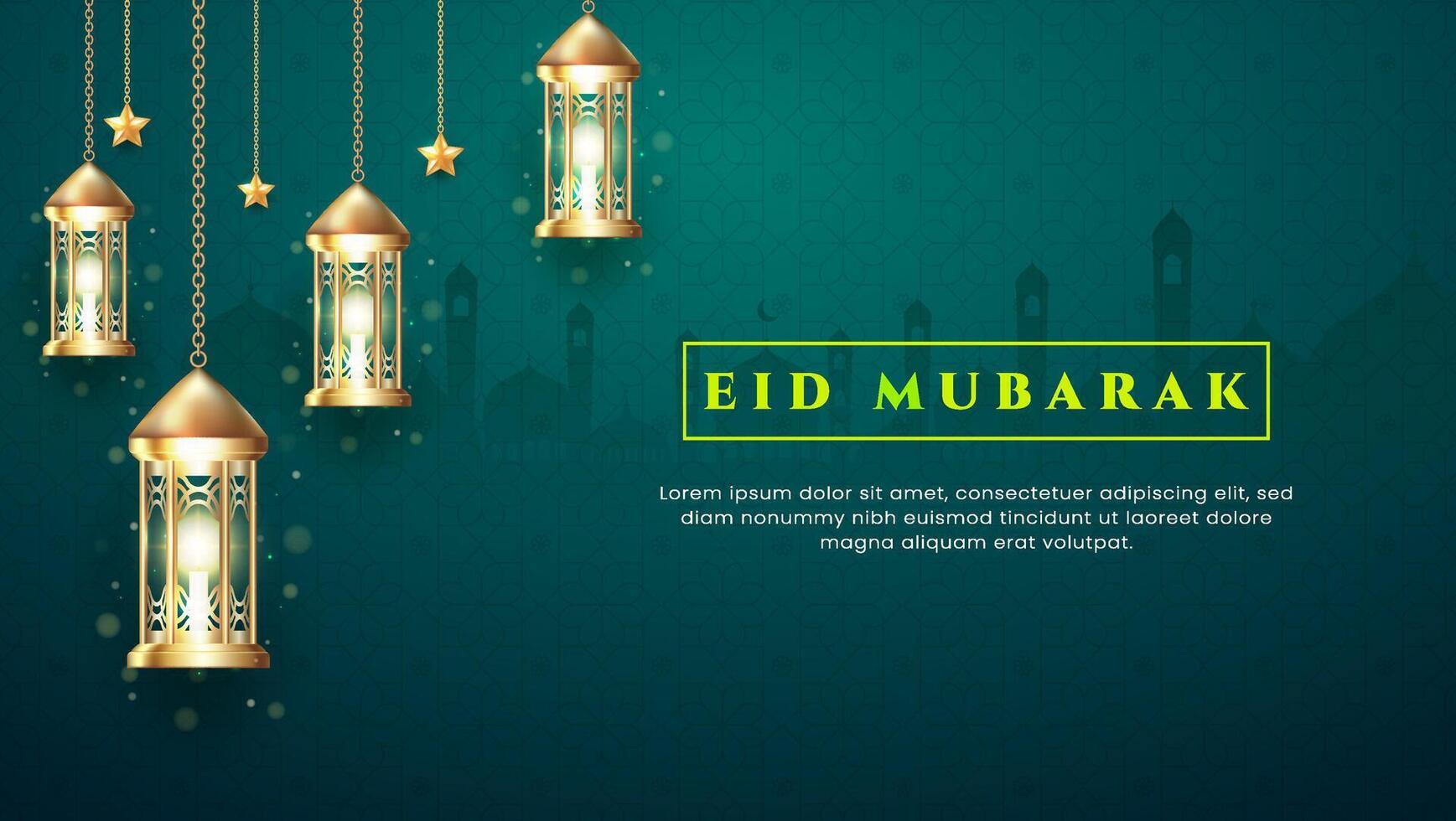 EID Mubarak illustration with realistic gold lattern. suitable for greeting card, web banner vector