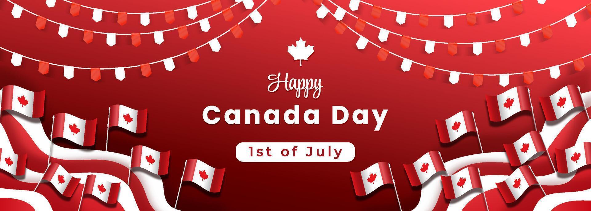 Happy Canada day banner greeting card Canadian wavy flag in 1st of July vector