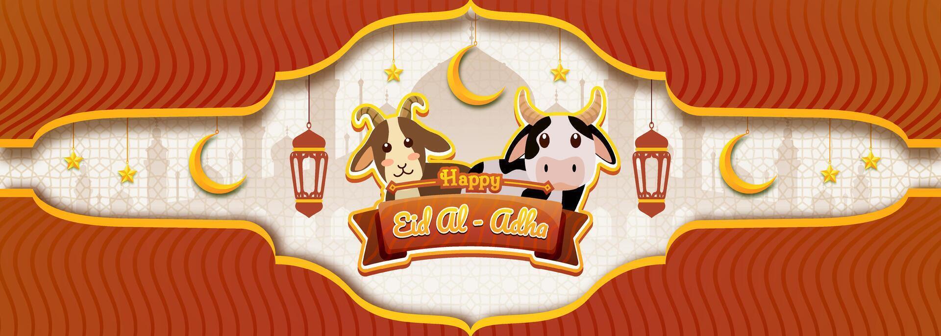 Eid Al Adha Illustration with Goat suitable for greeting cards Premium vector