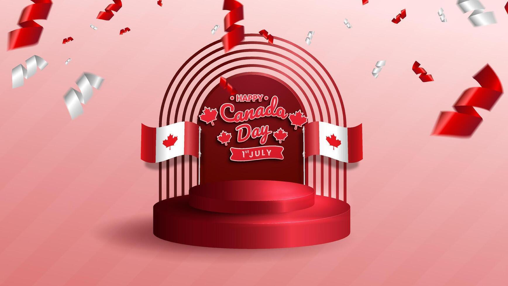 Happy Canada day banner greeting card Canadian wavy flag in 1st of July with podium vector