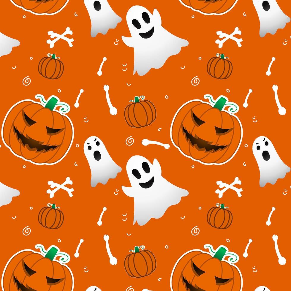 Halloween Pattern With Pumpkin Ghost Skull vector