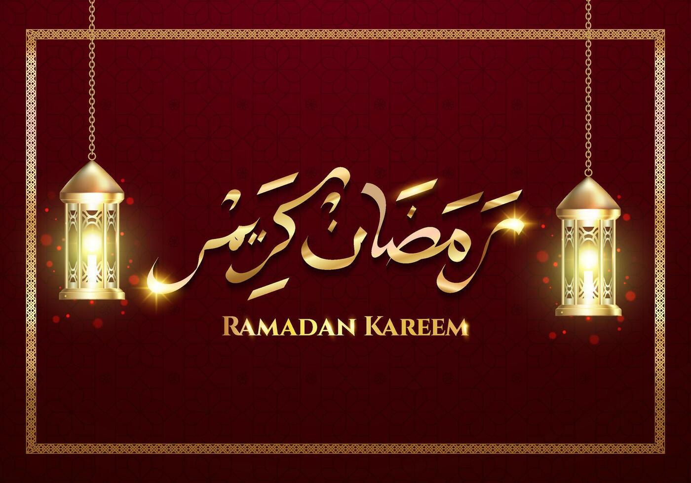 Realistic ramadan kareem with luxury red color illustration. Moon gold ramadan kareem vector