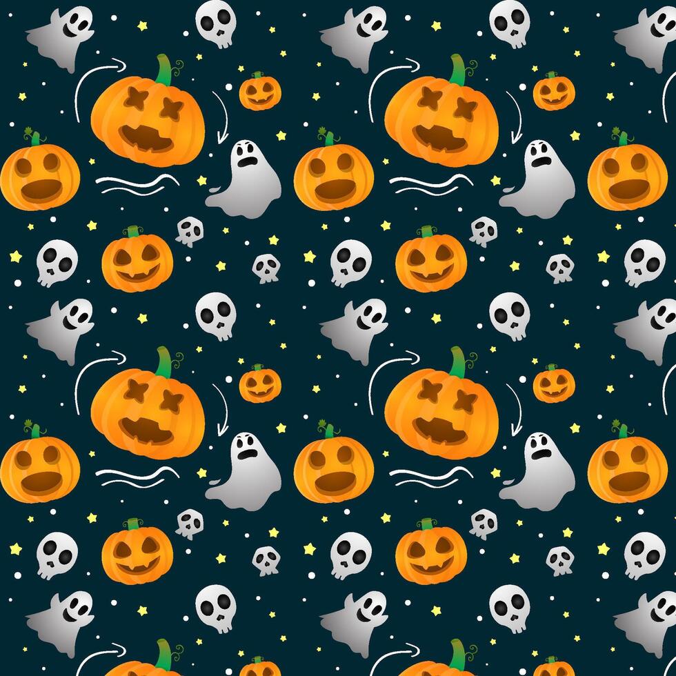 Halloween Pattern With Pumpkin Ghost Skull vector