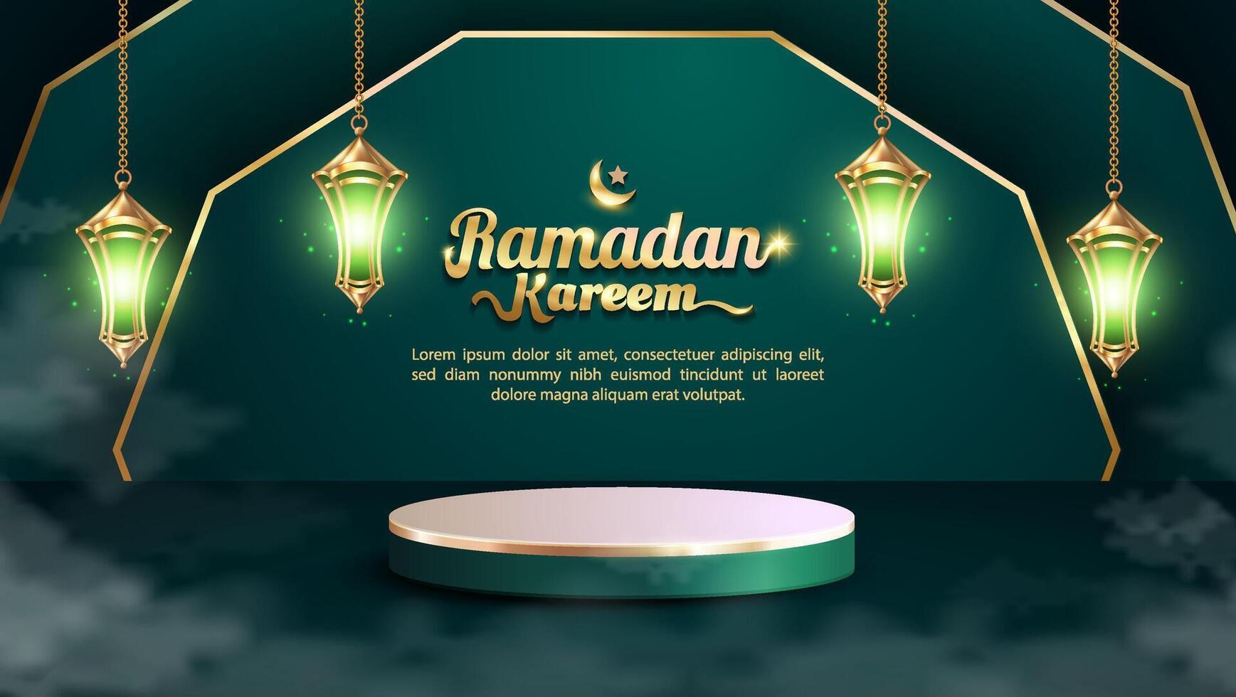 Ramadan Kareem design concept with green luxury color. ramadan kareem design with podium sale. illustration vector