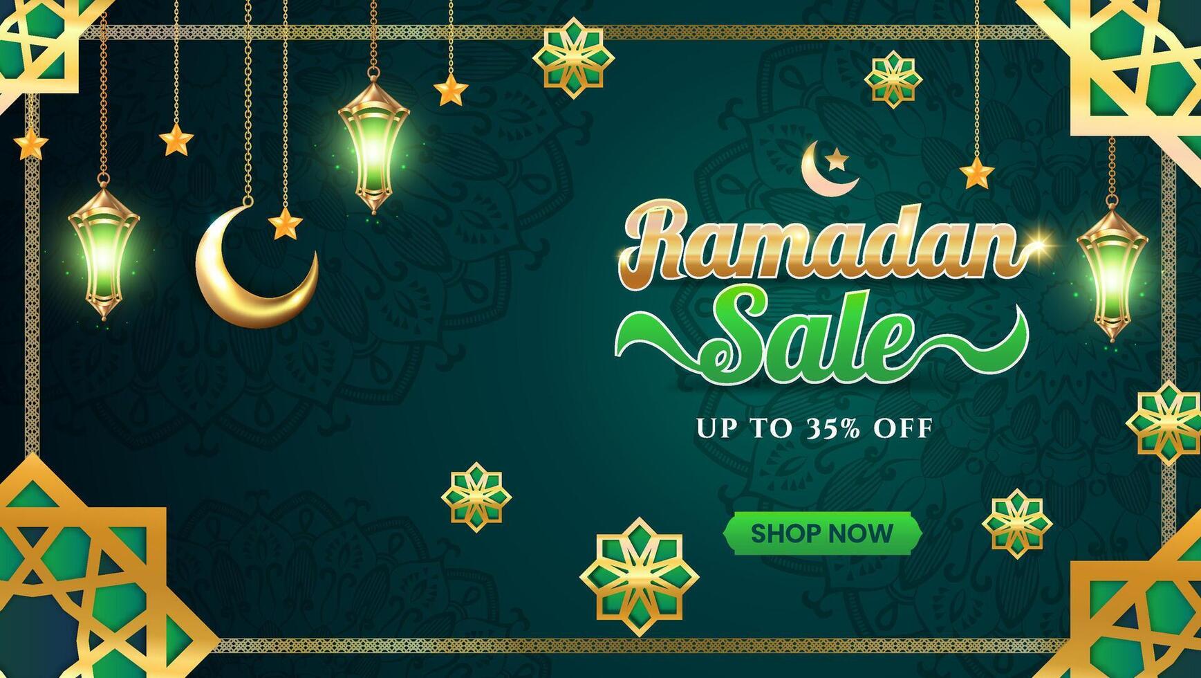 Ramadan Kareem design concept with green luxury color. ramadan kareem design with podium sale. illustration vector