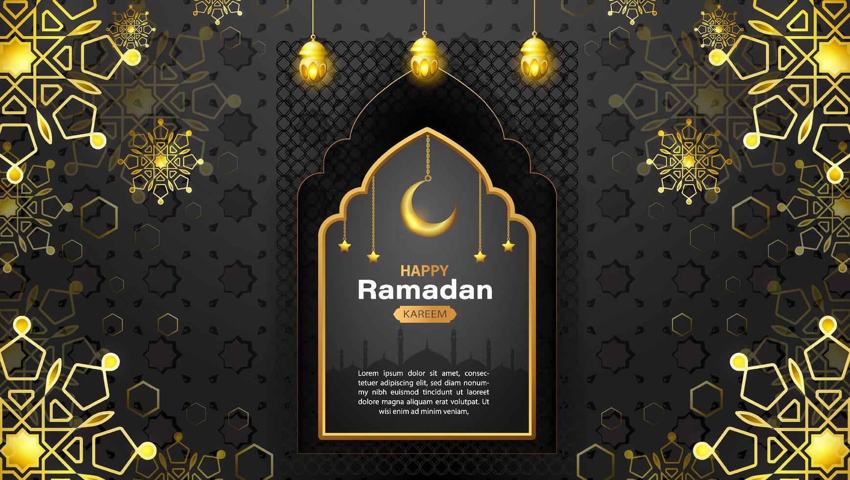Realistic muharram banner with gold lantern template premium vector