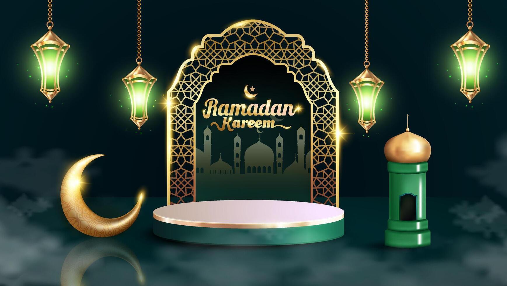 Ramadan Kareem design concept with green luxury color. ramadan kareem design with podium sale. illustration vector