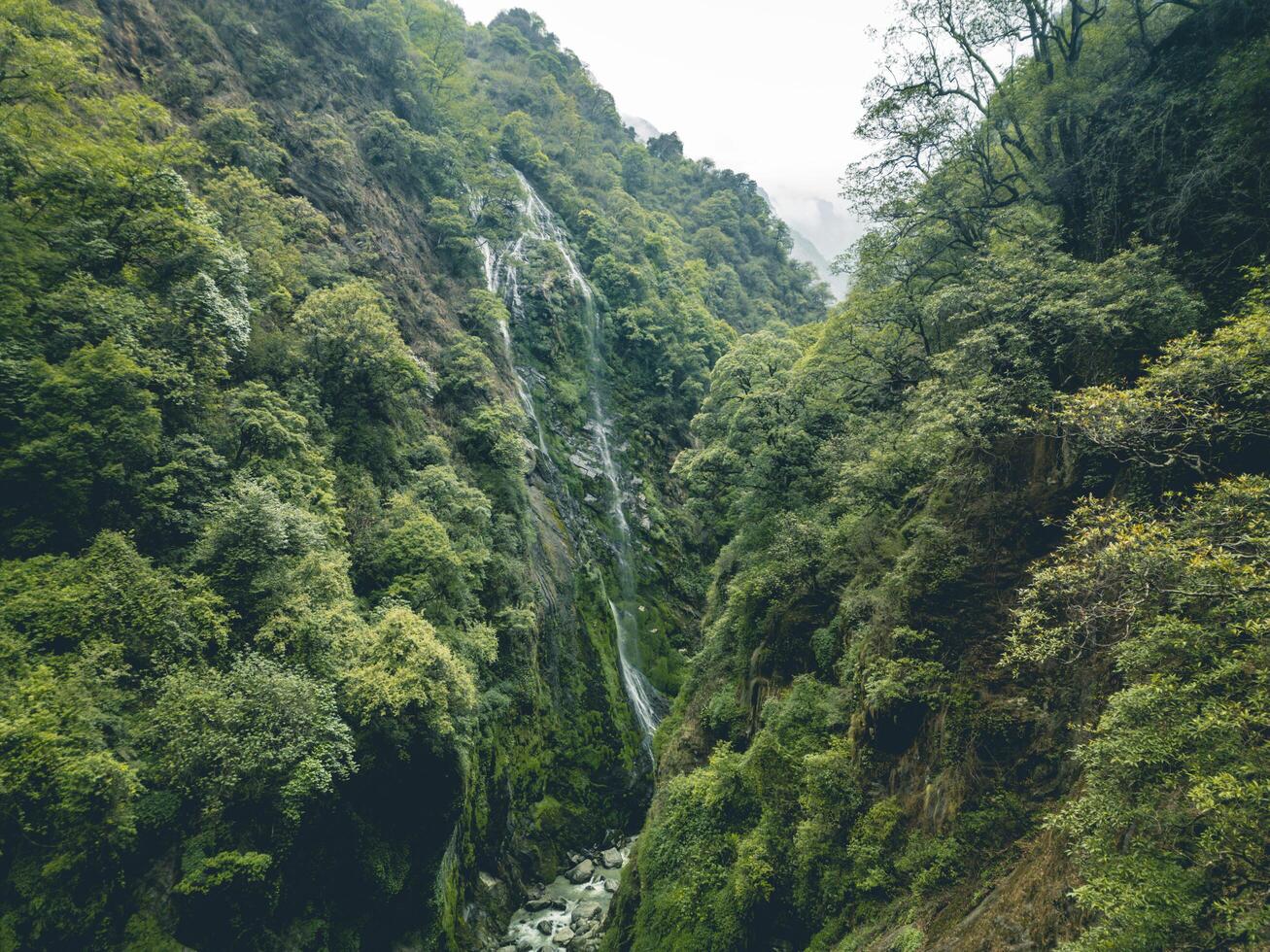 waterfall in nepal, best waterfall, waterfall during annapurna base cam trek in nepal photo