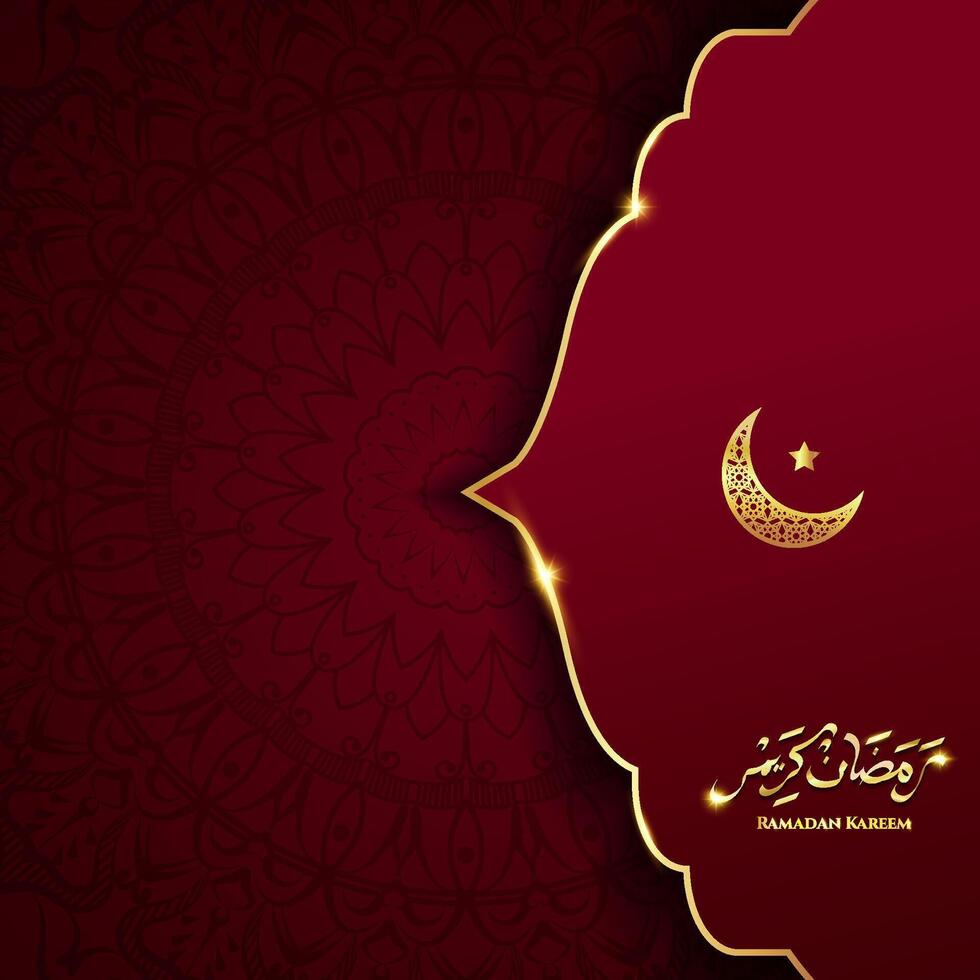 Realistic ramadan kareem with luxury red color illustration. Moon gold ramadan kareem vector