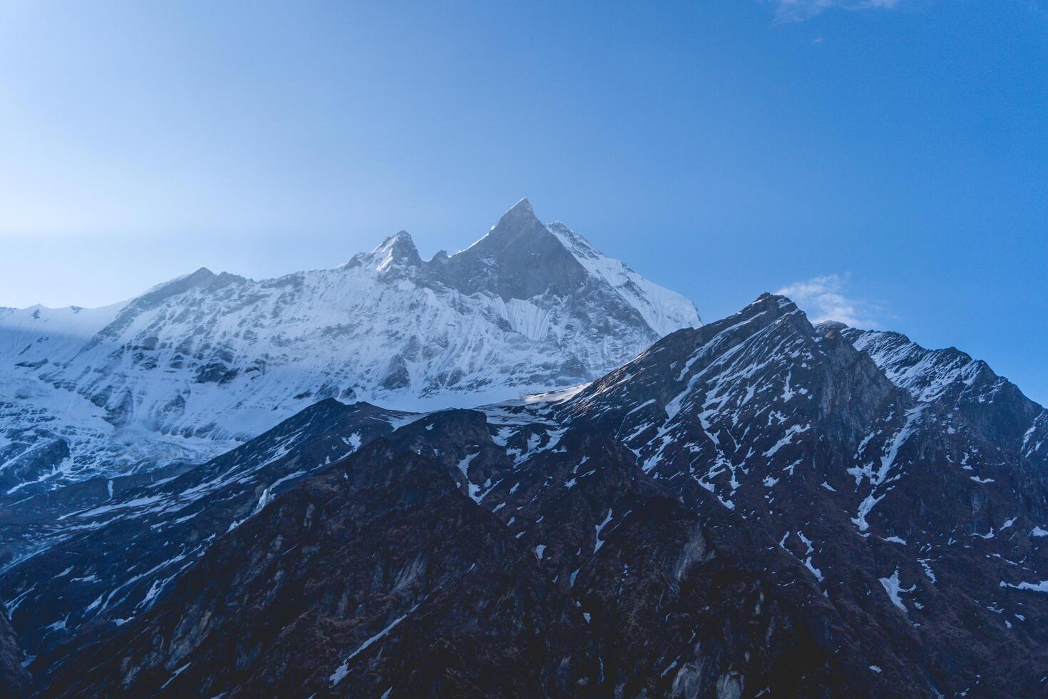 Stunning View of Machapuchare Mountain in the Himalayas, The Sacred Mountain of Nepal photo
