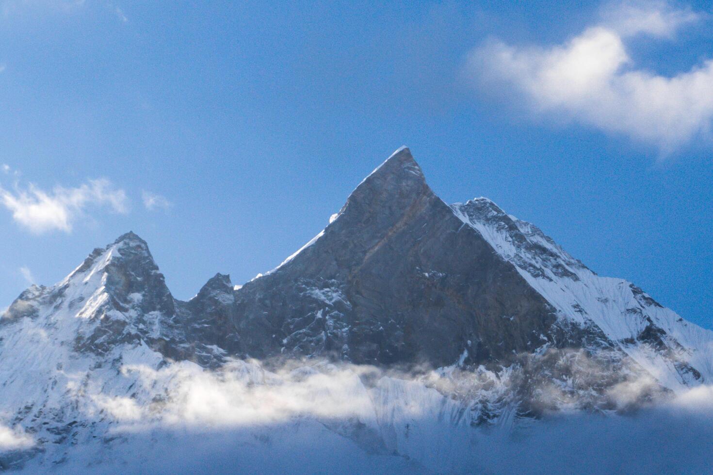 Stunning View of Machapuchare Mountain in the Himalayas, The Sacred Mountain of Nepal photo