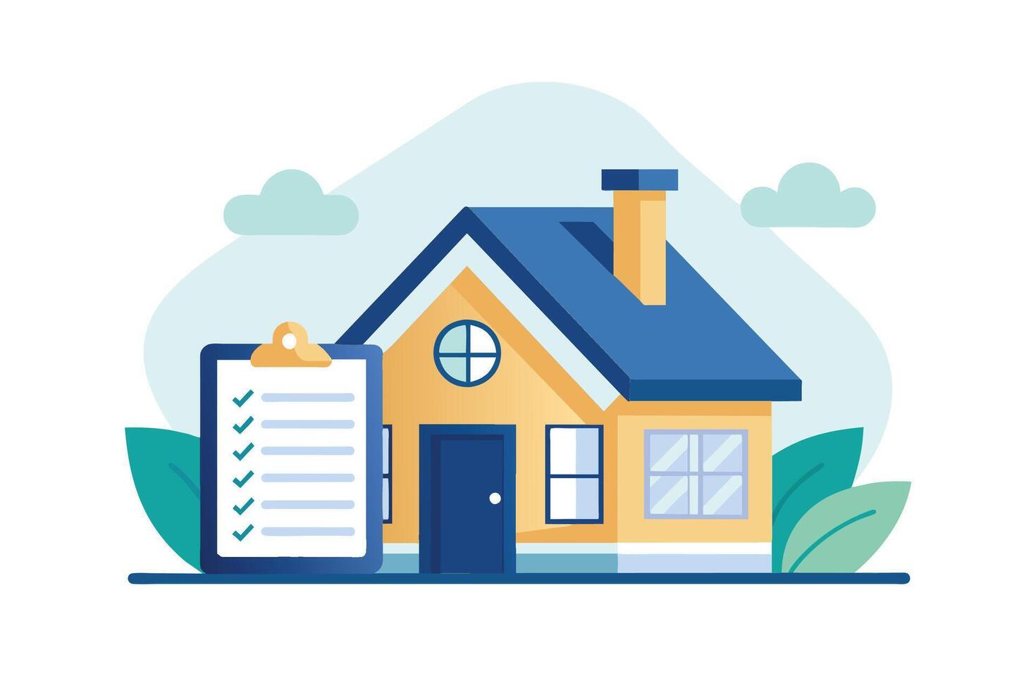 Illustration of a checklist with checkmarks next to a suburban house. vector