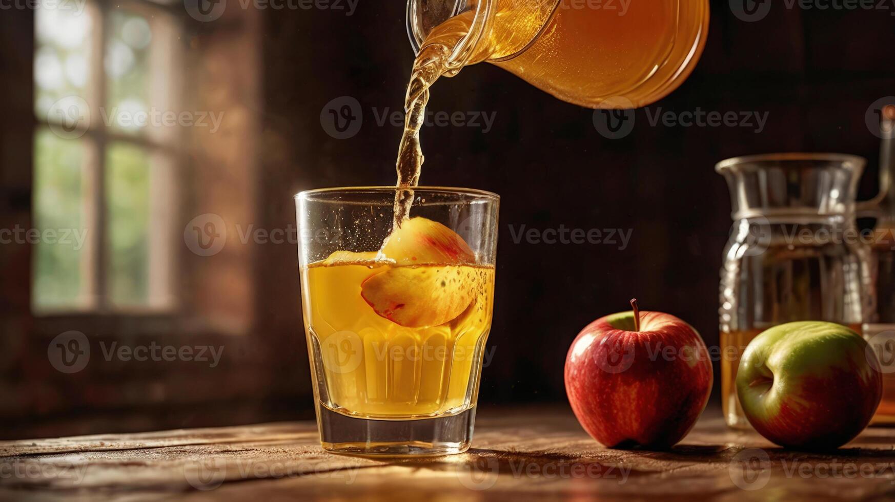 Apple juice. Freshly pressed juice. Organic Juice with Fruit. Natural Apple Juice Close Up. Homemade Apple Juice. photo