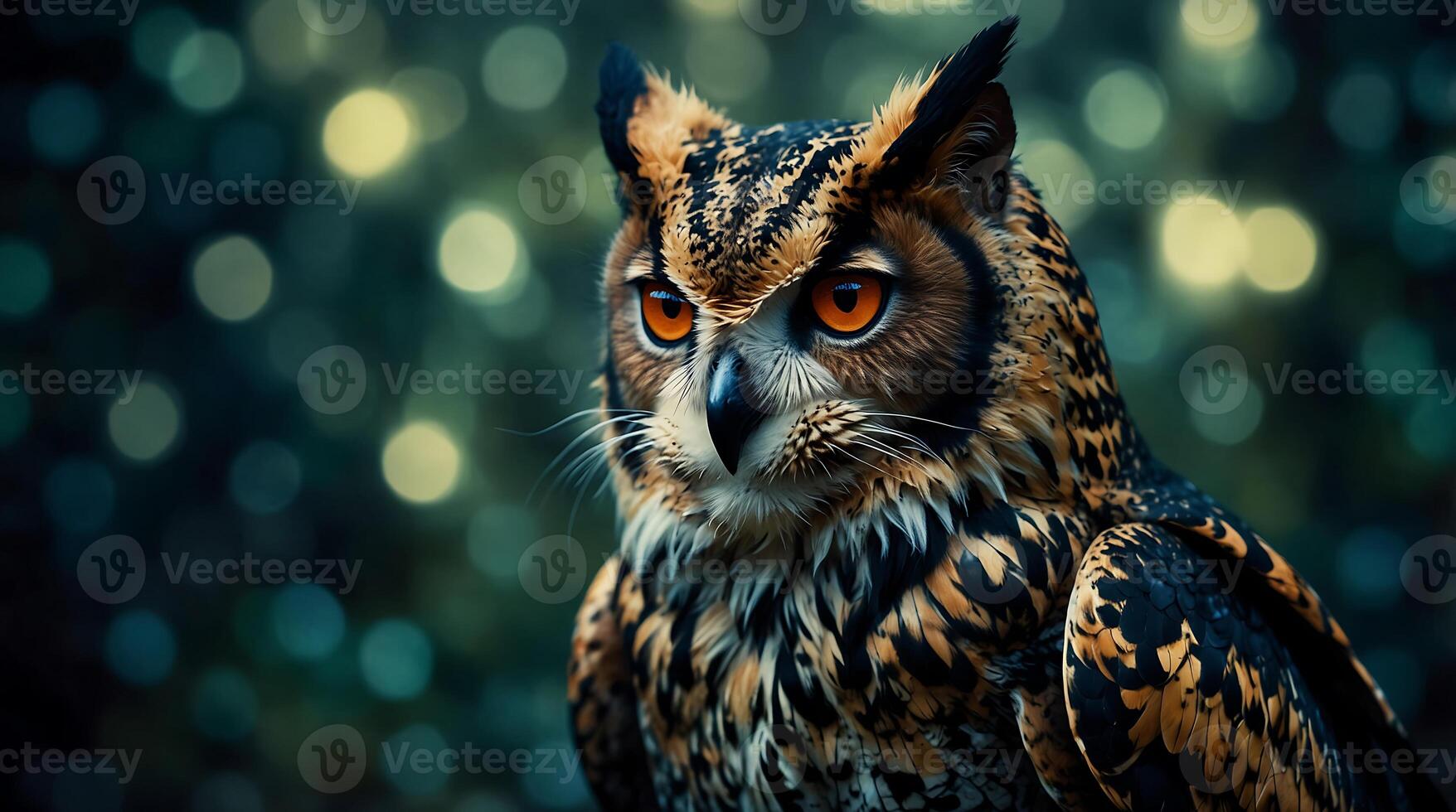A captivating owl figurine with mesmerizing bright orange eyes that will add a touch of enchantment to any space. photo