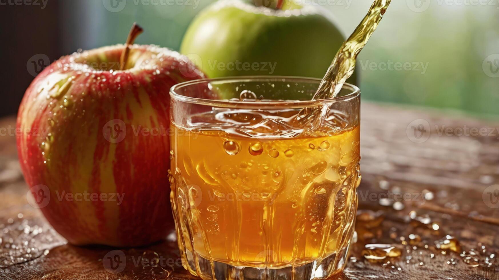 Apple juice. Freshly pressed juice. Organic Juice with Fruit. Natural Apple Juice Close Up. Homemade Apple Juice. photo
