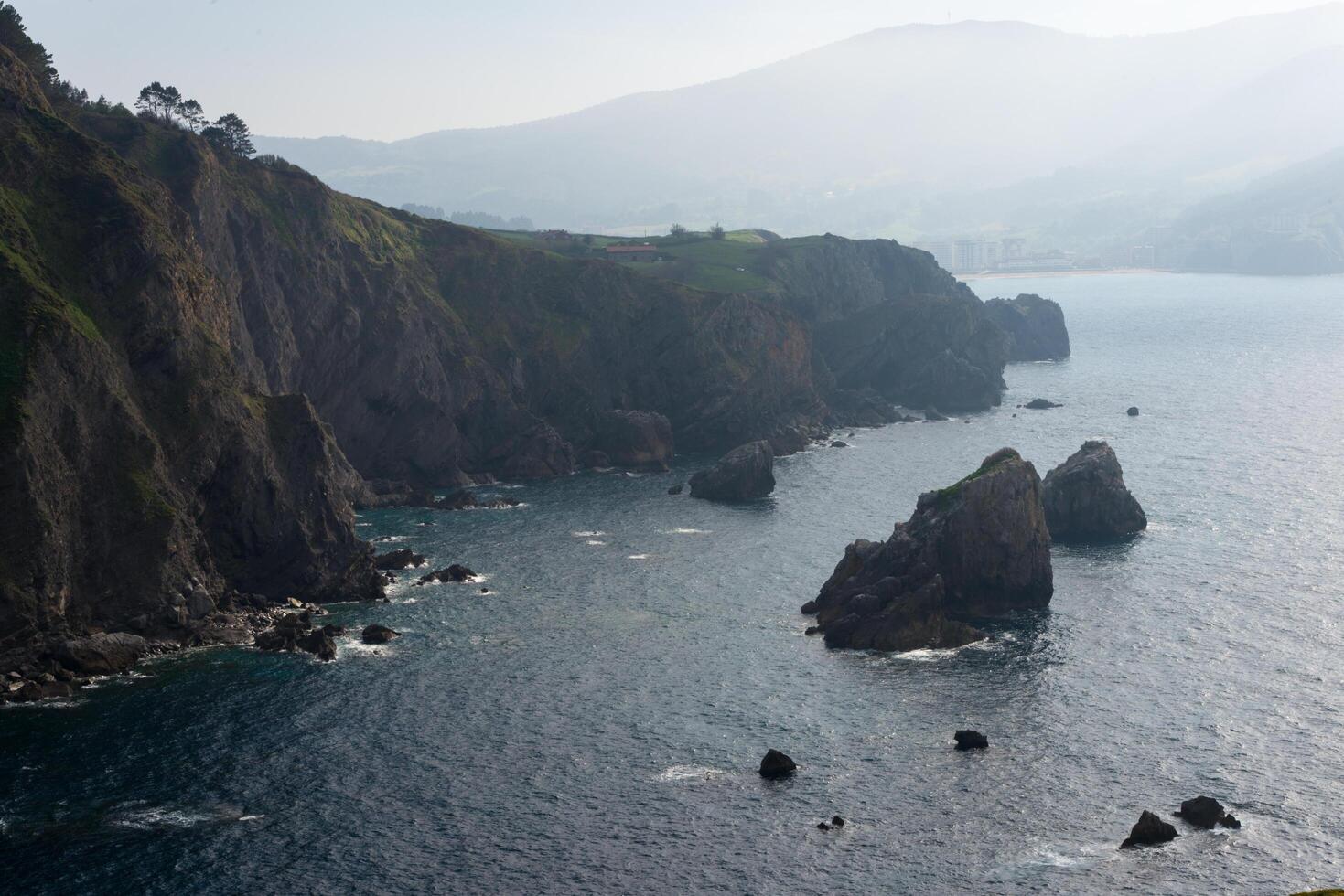 Beautiful aerial view of coast at San Juan of Gaztelugatxe, Bay of Biscay photo